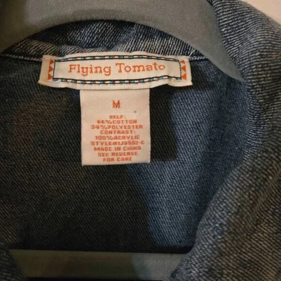 Flying Tomato Size Medium Boho Sweater Sleeve Denim Jacket - Picture 7 of 10